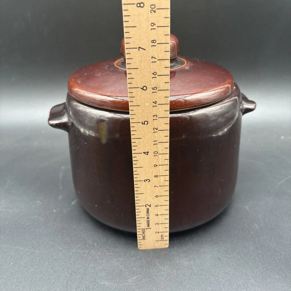 West Bend Brown Glazed Stoneware Bean Pot Crock with Lid Vintage Kitchen